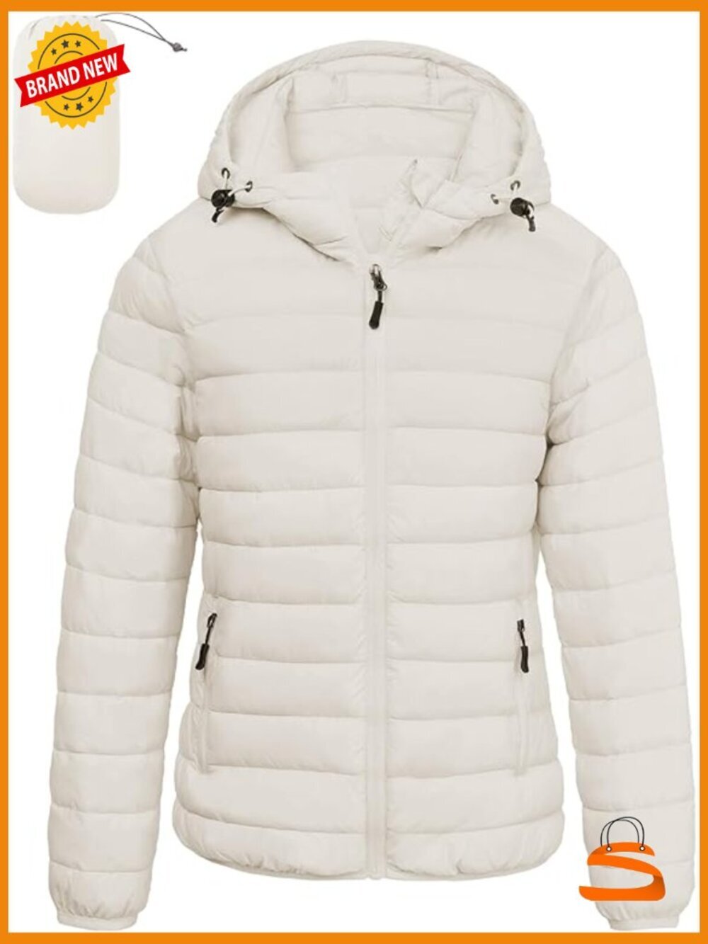 Lightweight Packable Puffer Jacket Full-Zip Hooded Winter Travel Coat
